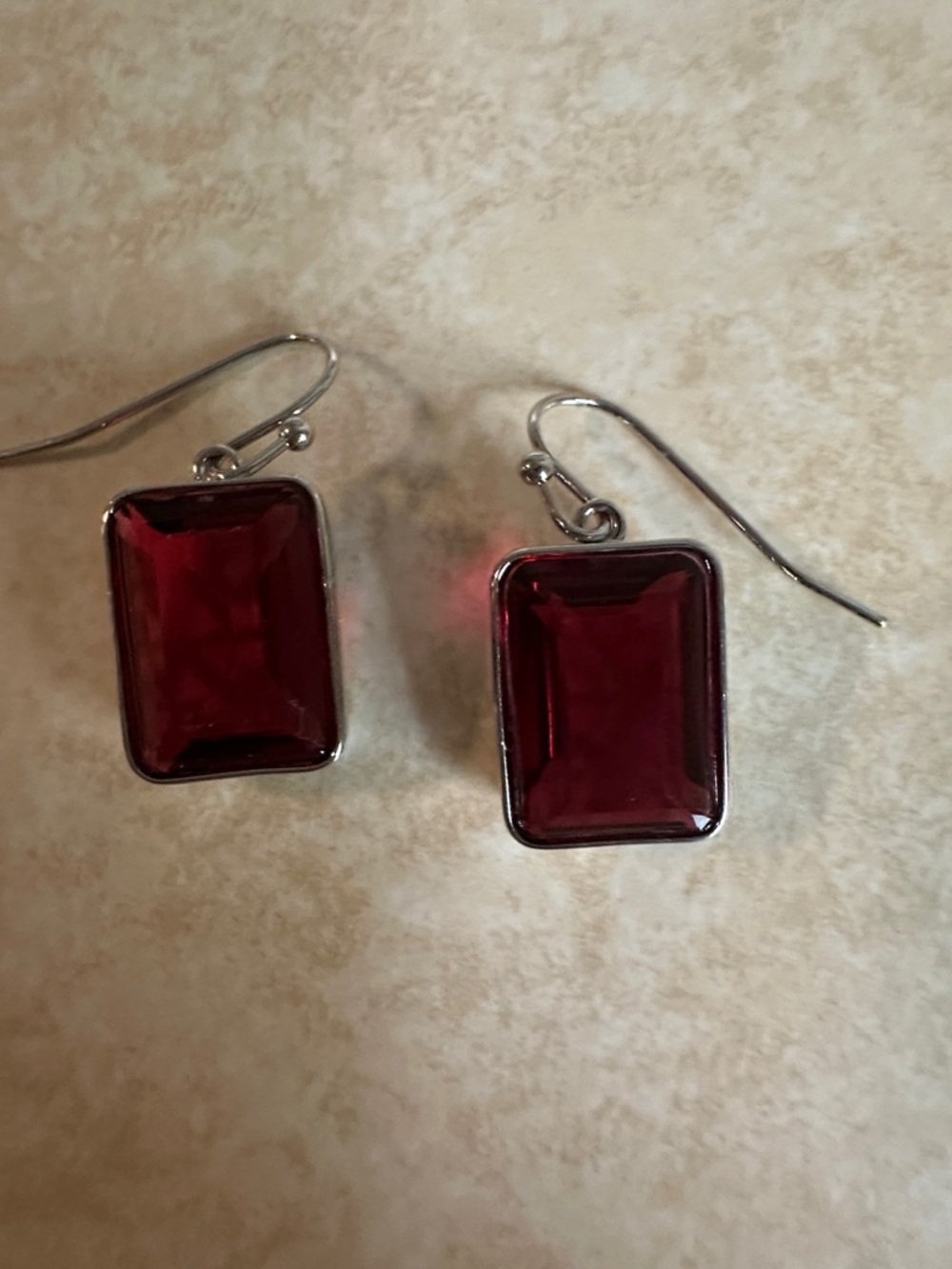 Red Rectangular Glass Drop Earrings - Women Jewelry - Picture 2 of 8